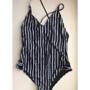 Striped cross back one piece swimsuit